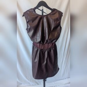 Dance Costume - Sleeveless Faux-Leather Plum Dress with Corset Waist